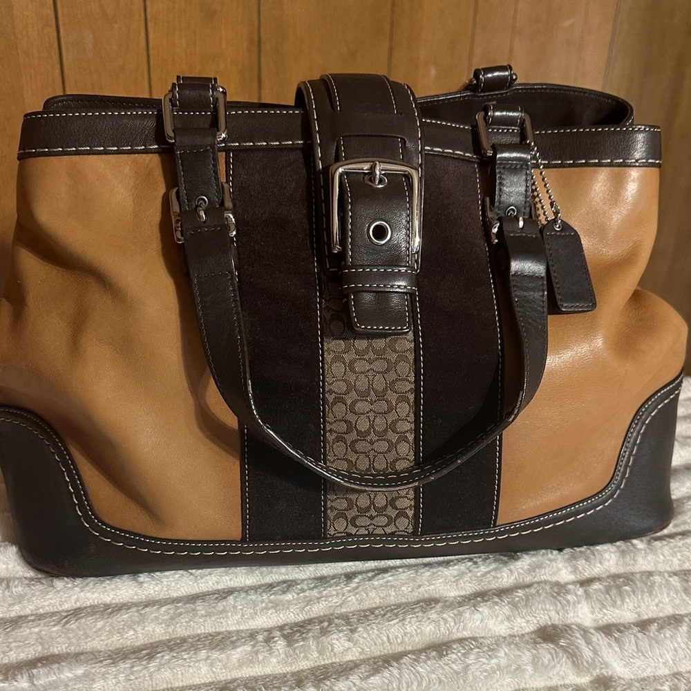 Coach Hampton striped satchel large tote